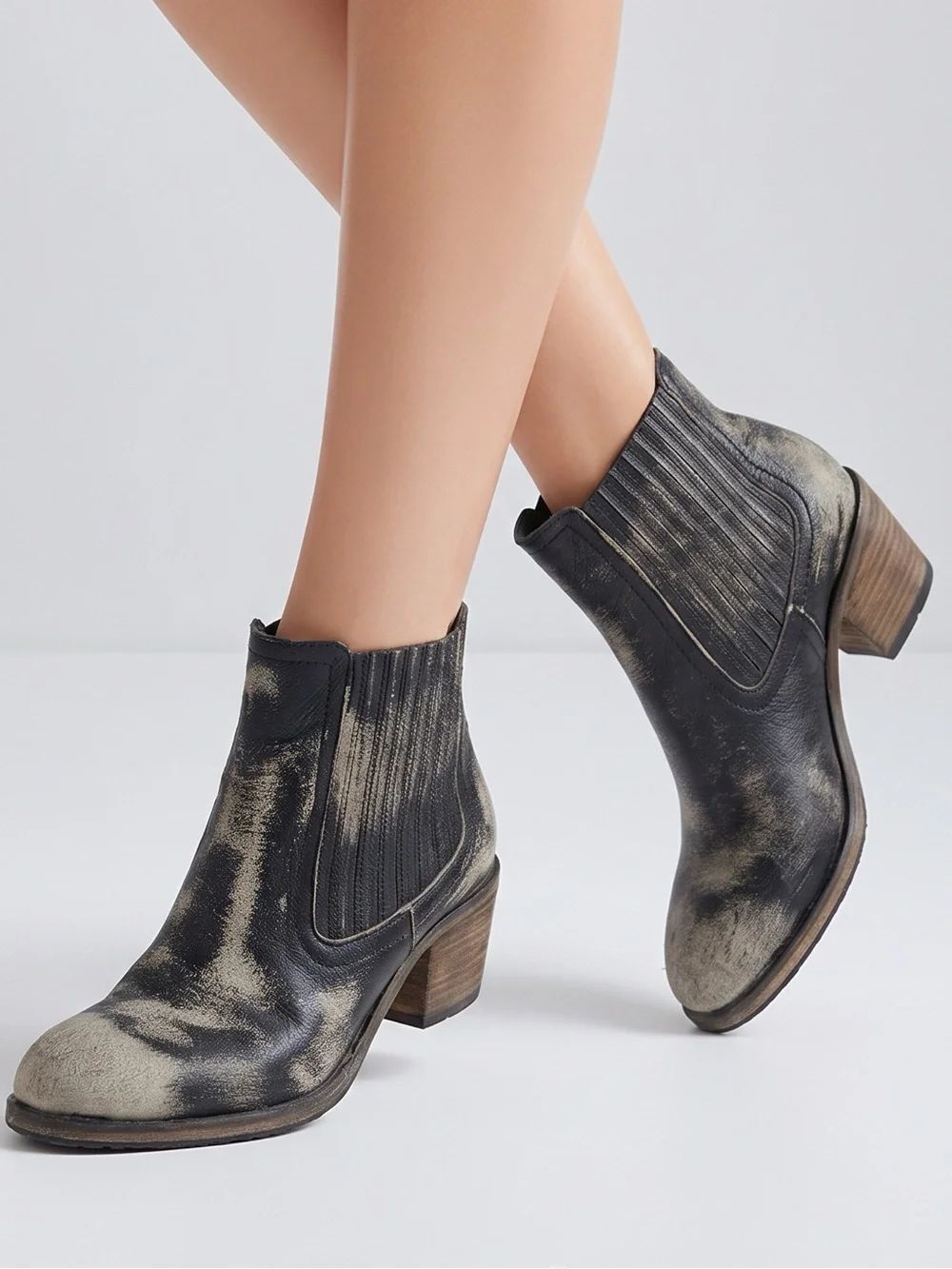 ROAN | Black Distressed Leather Chelsea Ankle Boots Women’s Size 7 Western Boho